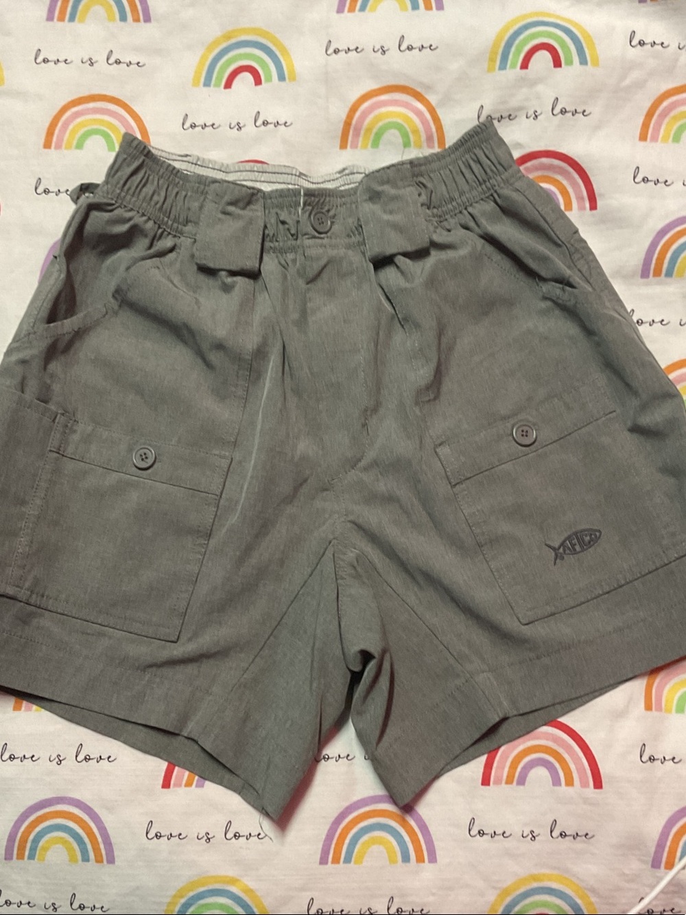 AFTCO Olive-Grey Cargo Drawstring Shorts